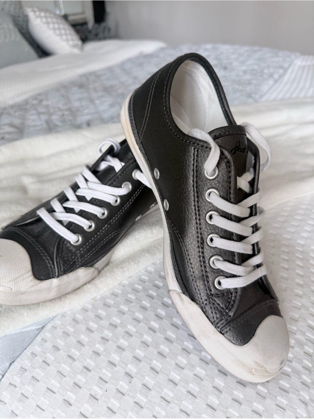 White and Black Low-Top Sneakers with White Laces